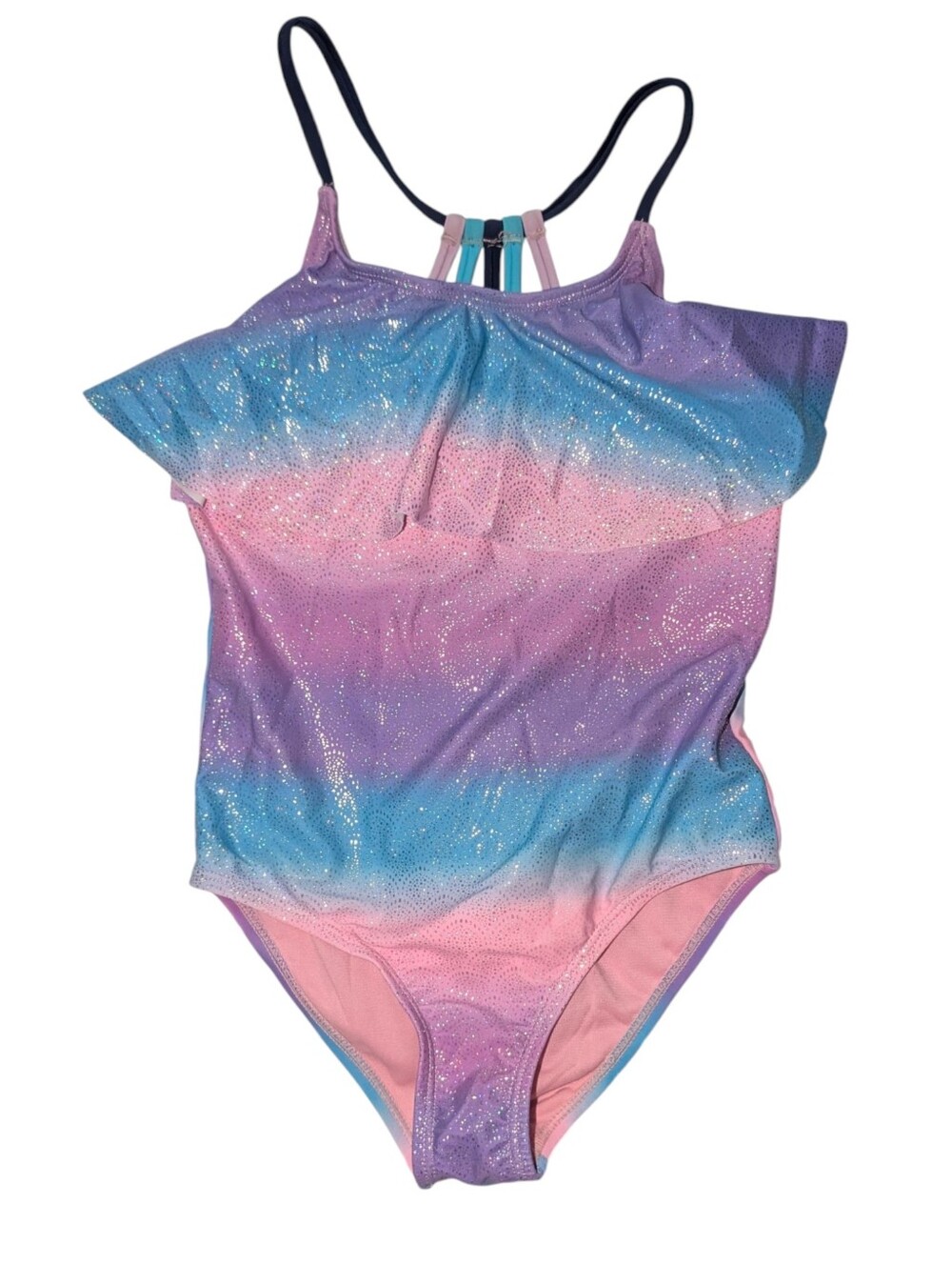 Limited Too Glitter Ombre One Piece Swimsuit Girls 6X Pastel Mermaid Swim Y2K